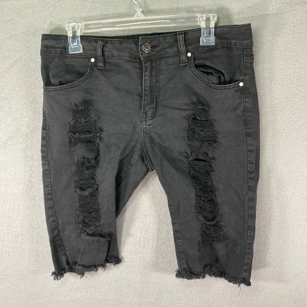 Shop WTD Womens 15 Black Distressed Denim Shorts Frayed Hem Ripped‎ High Rise